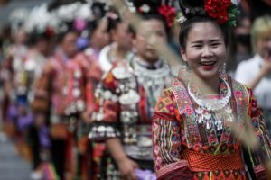 People of the Miao ethnic group are seen at Wanda Town of Danzhai County in Qiandongnan Miao and Dong Autonomous Prefecture, southwest China's Guizhou Province, May 15, 2021. (Xinhua/Ou Dongqu)